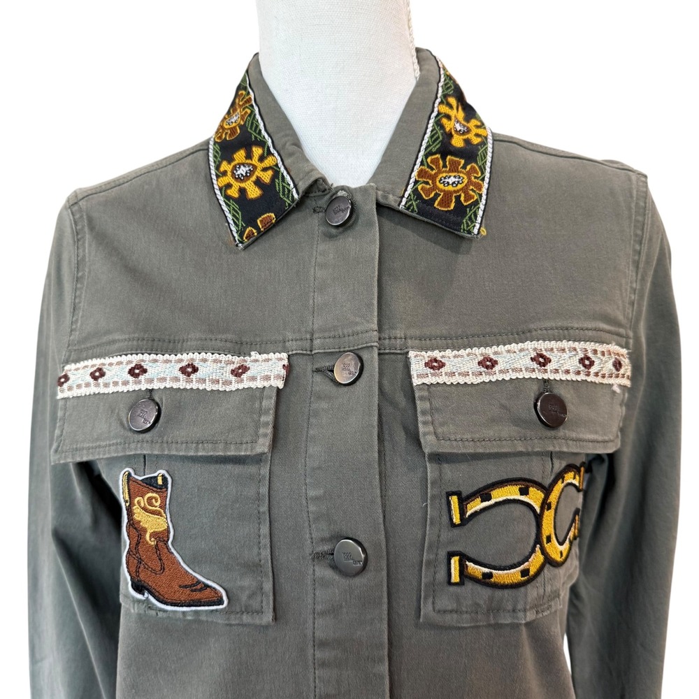 Lesal Upcycled 1 of a Kind Western Donkey Jacket Olive Green Womens Medium - Picture 9 of 9
